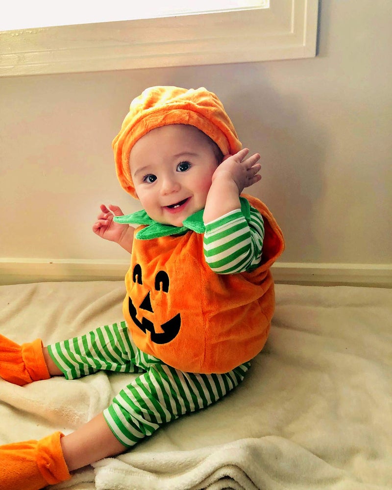 Lamuusaa Newborn Baby Girls Boys Halloween Costumes Sleeveless Pumpkin Romper Bodysuit Hat Socks Halloween Outfits 0-3Y (1-2Y, Orange) - Image 2